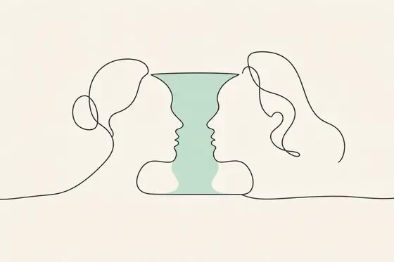 Deux profils se font face, l'espace entre eux dessine un vase